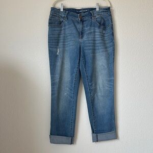 Chico’s Boyfriend Jeans Rolled Cuff Distressed Medium Wash Denim 0.5